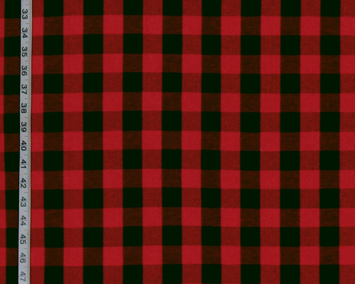 Red black buffalo check fabric upholstery cabin lodge decor