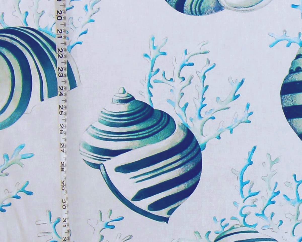 Blue green seashell coral fabric ocean