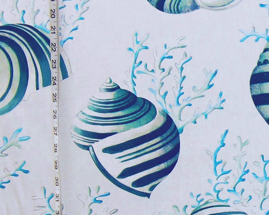 Blue green seashell coral fabric ocean