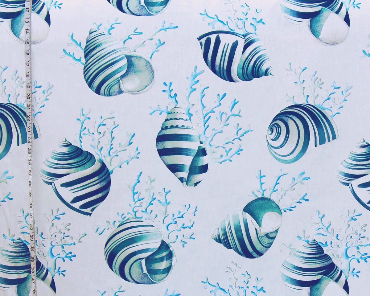 Blue green seashell coral fabric ocean