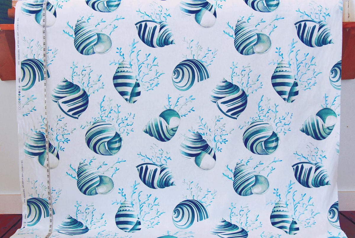 Blue green seashell coral fabric ocean