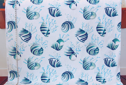 Blue green seashell coral fabric ocean