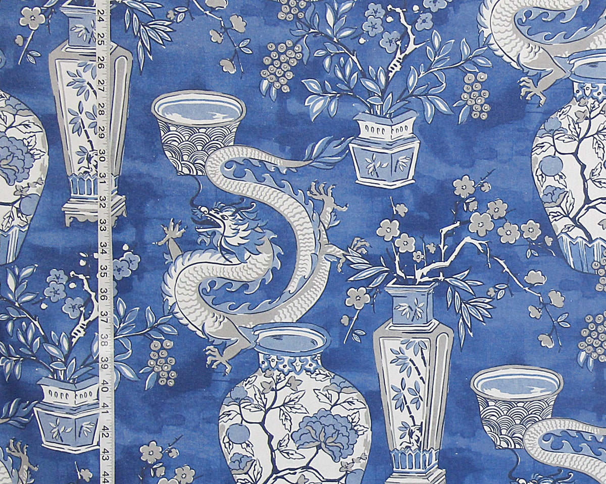 Blue dragon fabric antique Asian ceramics