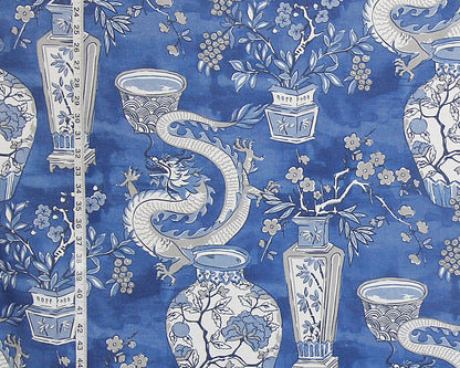 Blue dragon fabric antique Asian ceramics
