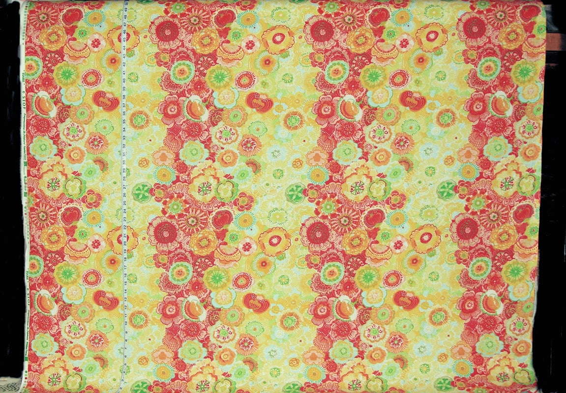 Boho floral stripe fabric red yellow orange green