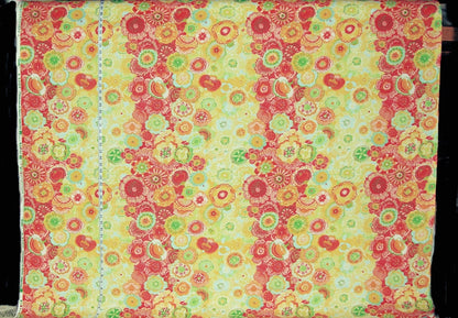 Boho floral stripe fabric red yellow orange green