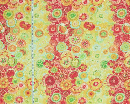 Boho floral stripe fabric red yellow orange green