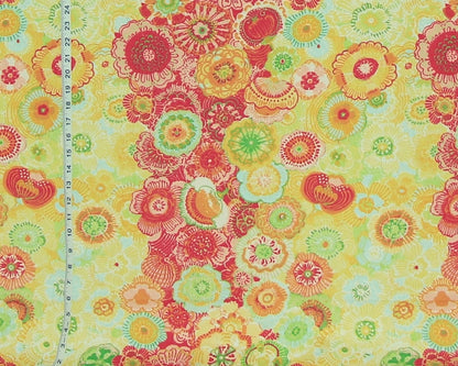 Boho floral stripe fabric red yellow orange green
