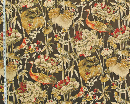 Brown Asian bird crane fabric fall garden floral