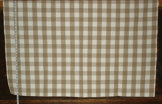 Brown buffalo check fabric taupe white- Linen