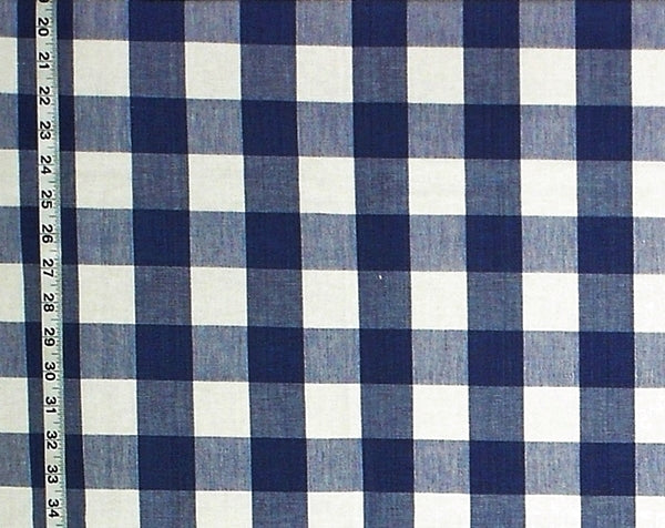 Blue and white checkered fabric with a ruler for scale