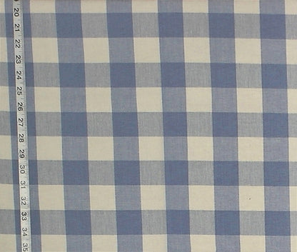 French blue cream buffalo check fabric- Sky