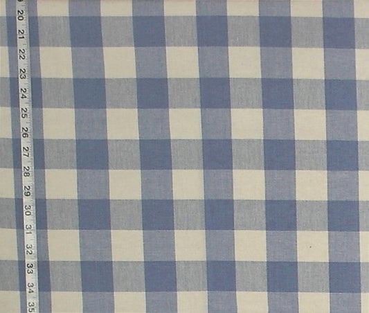 French blue cream buffalo check fabric- Sky