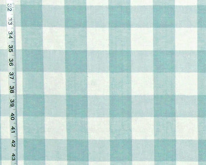 Blue green buffalo check fabric spa grey Seaglass