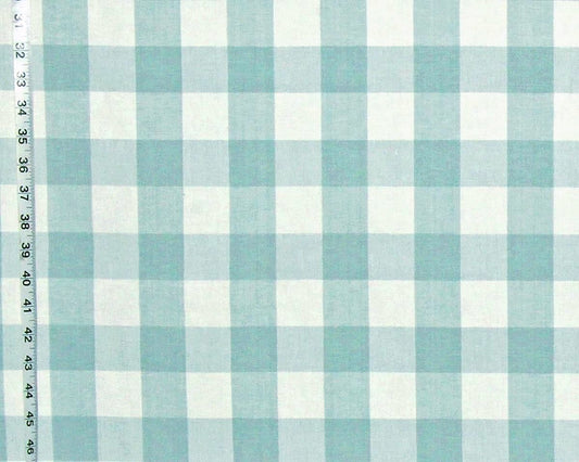 Blue green buffalo check fabric spa grey Seaglass