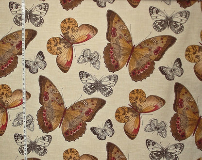 Butterfly Fabric Toile Fall Orange Brown Linen