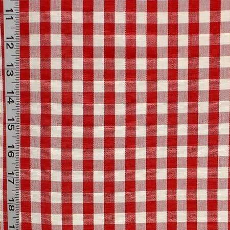 Red check gingham fabric Berry White