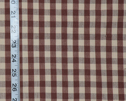 Brown tan checked fabric gingham tea stained Espresso FLAWED- 36"