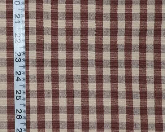Brown tan checked fabric gingham tea stained Espresso FLAWED- 36"
