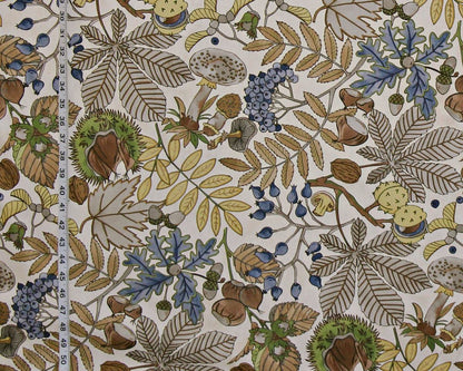 Arts and Crafts fabric Craftsman nature fall leaves nuts mushrooms