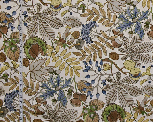 Arts and Crafts fabric Craftsman nature fall leaves nuts mushrooms