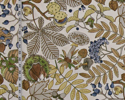 Arts and Crafts fabric Craftsman nature fall leaves nuts mushrooms