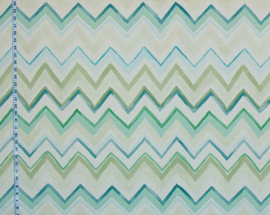 Green Chevron Stripe Fabric Watercolor Aqua Sea Glass