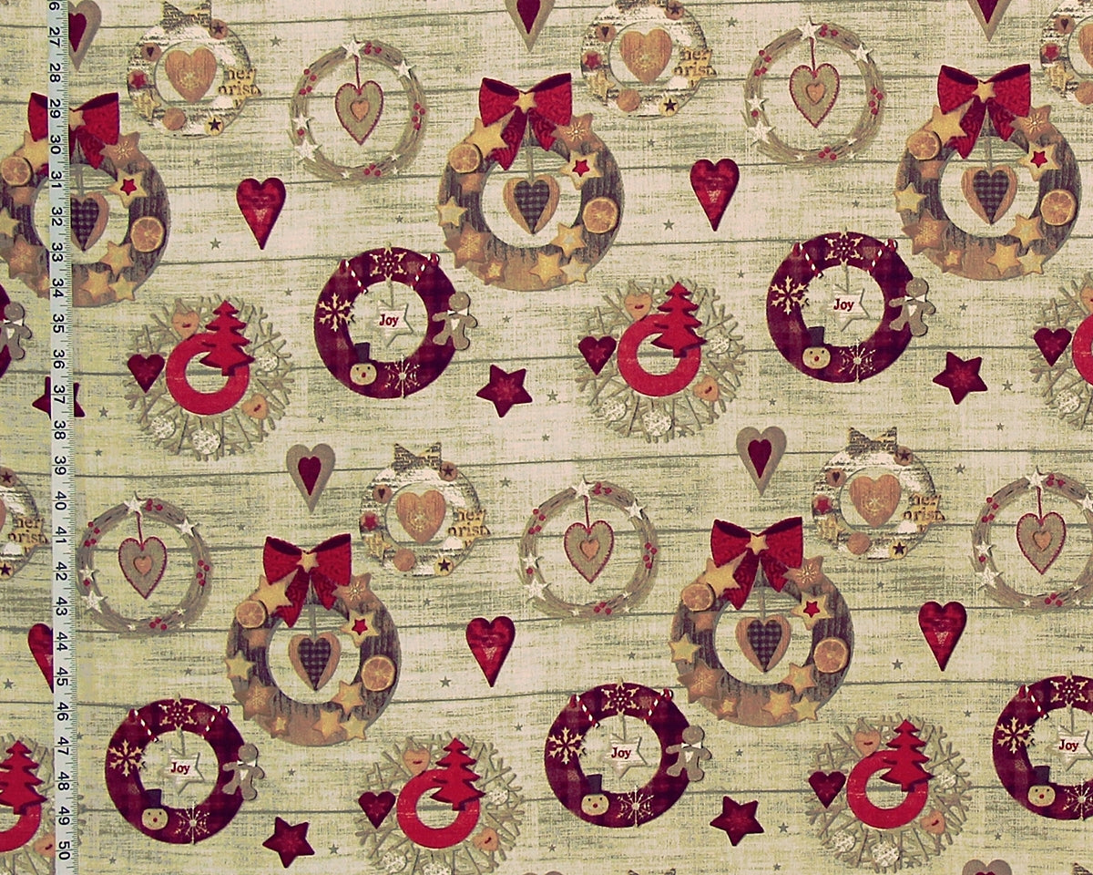 Christmas cookie wreath fabric winter hearts cabin decor