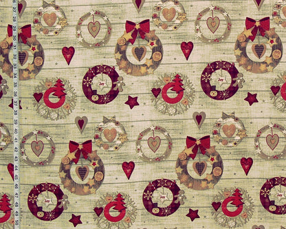 Christmas cookie wreath fabric winter hearts cabin decor