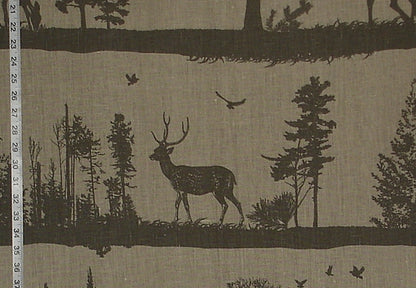 Deer Fabric Lodge Decor Silhouette Grey Brown Linen