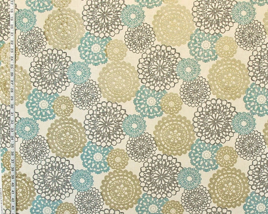 Lace Doily Fabric Aqua Silver Gold Metallic
