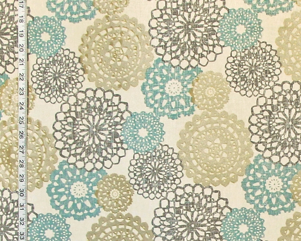 Lace Doily Fabric Aqua Silver Gold Metallic