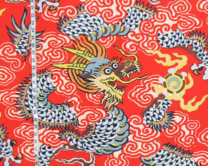 Orange Oriental dragon fabric Asian Chinese Japanese