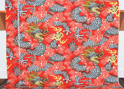 Orange Oriental dragon fabric Asian Chinese Japanese