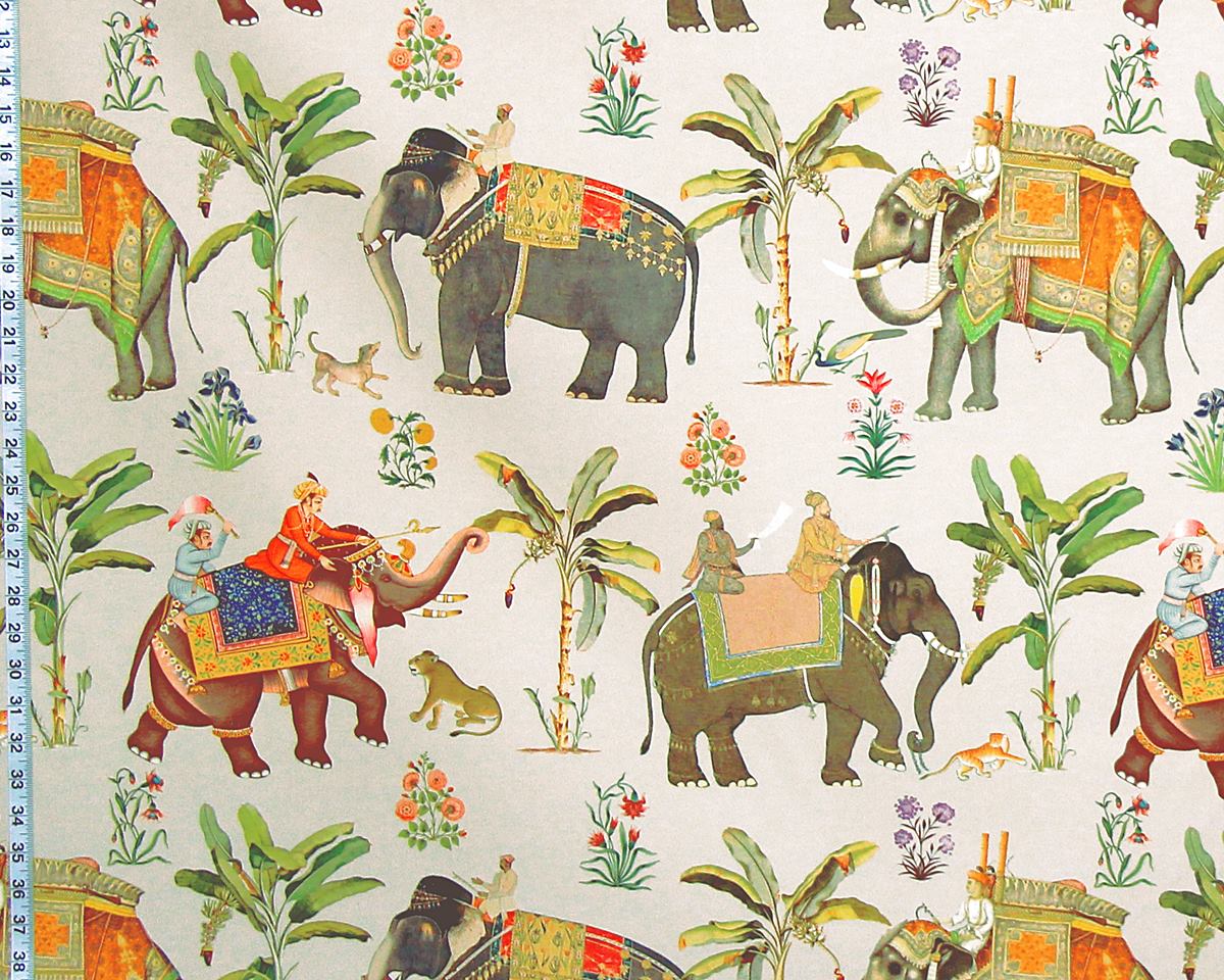 India Elephant fabric palm tree tan exotic animal