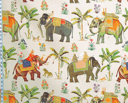 India Elephant fabric palm tree tan exotic animal