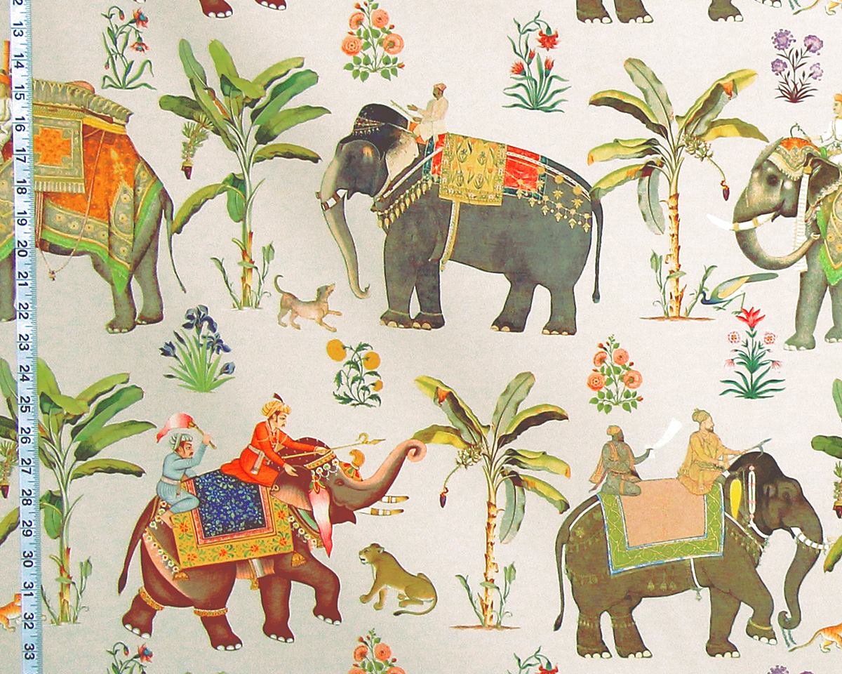 India Elephant fabric palm tree tan exotic animal