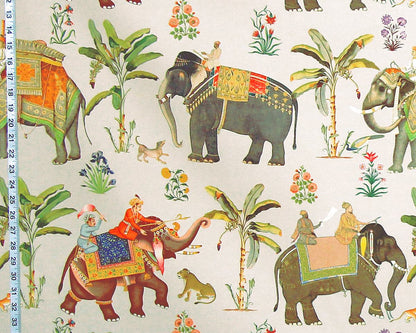 India Elephant fabric palm tree tan exotic animal