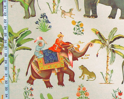 India Elephant fabric palm tree tan exotic animal