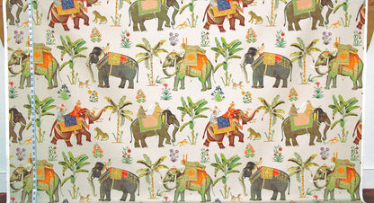 India Elephant fabric palm tree tan exotic animal
