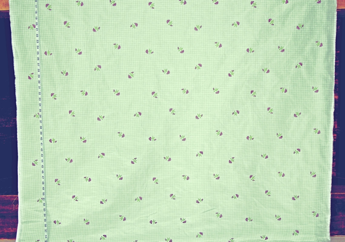 Clarence House Fabric Embroidered Silk Taffeta - Purple Flower, Aqua Plaid, Tropo