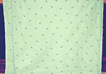 Clarence House Fabric Embroidered Silk Taffeta - Purple Flower, Aqua Plaid, Tropo