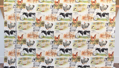 French farm fabric rooster goose cow sheep