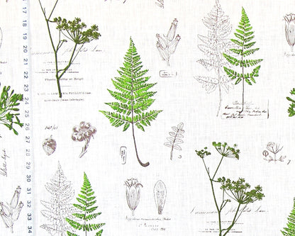 Green fern fabric botanical nature toile meadow linen