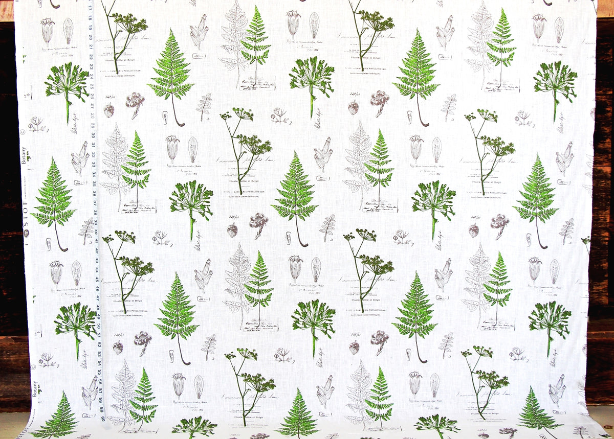 Green fern fabric botanical nature toile meadow linen