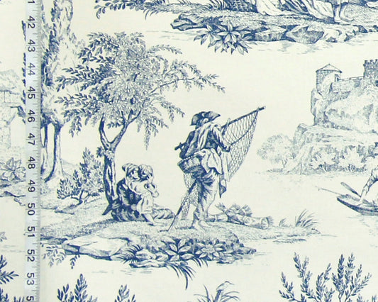Schumacher Fabric Blue Fisherman Toile Fish