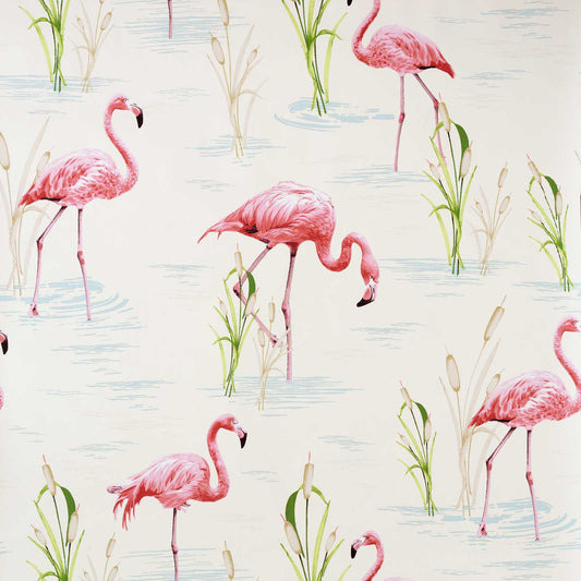 Flamingo retro tropical pink toile Wallpaper