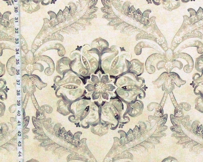 Aqua Floral Fabric French Fleur de lys Seaglass