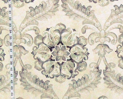 Aqua Floral Fabric French Fleur de lys Seaglass