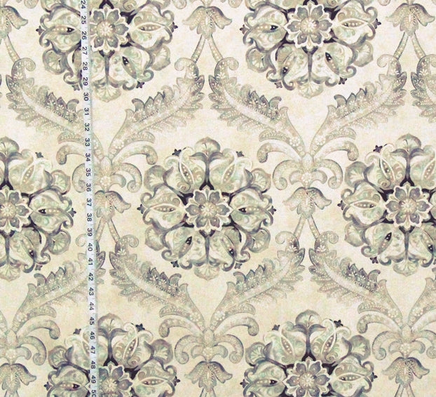 Aqua Floral Fabric French Fleur de lys Seaglass